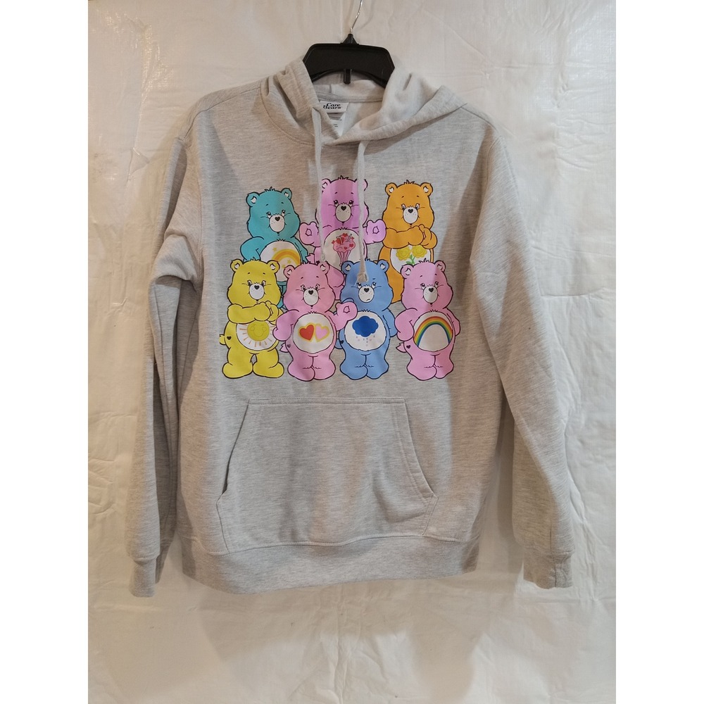 Care Bears Large Heather Gray Graphic Pullover Hoodie Sweatshirt Sleeve Logo